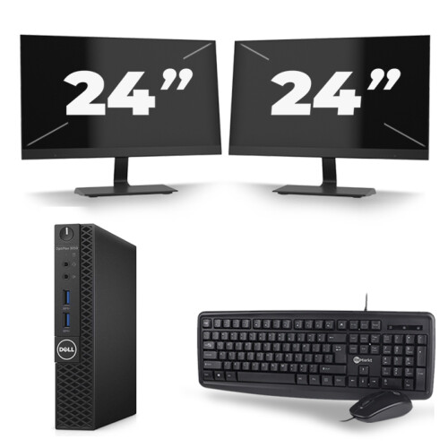 Refurbished Dell OptiPlex 3070 Micro USFF - Intel Core i5-9e Generatie - 8GB RAM - 256GB SSD - Windows 11 + 2x 24 inch Monitor Tweedehands