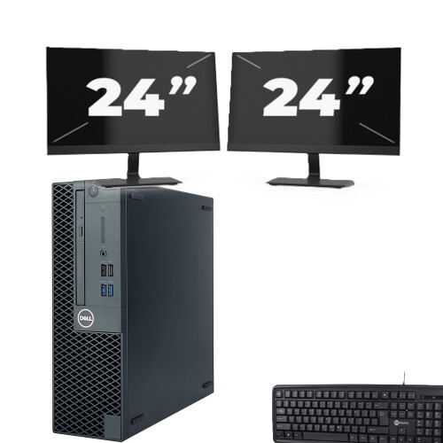 Refurbished Dell OptiPlex 3070 SFF - Intel Core i3-9e Generatie - 8GB RAM - 256GB SSD - Windows 11 + 2x 24 inch Monitor Tweedehands