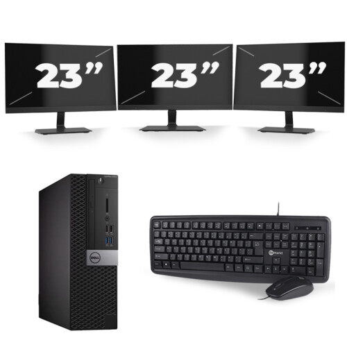 Refurbished Dell Optiplex 3070 SFF - Intel Core i5-8e Generatie - 16GB RAM - 256GB SSD - Windows 11 + 3x 23 inch Monitor Tweedehands