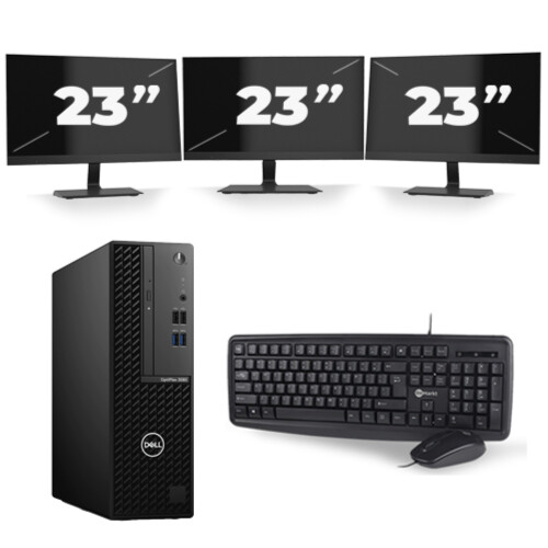 Refurbished Dell OptiPlex 3080 Micro USFF - Intel Core i7-10e Generatie - 8GB RAM - 256GB SSD - Windows 11 + 3x 23 inch Monitor Tweedehands