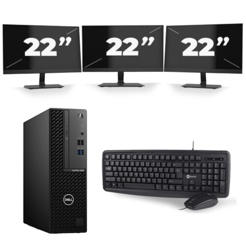 Refurbished Dell OptiPlex 3080 Micro USFF - Intel Core i7-10e Generatie - 8GB RAM - 256GB SSD - Windows 11 + 3x 22 inch Monitor Tweedehands