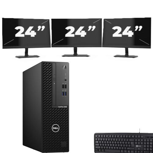 Refurbished Dell OptiPlex 3080 SFF - Intel Core i5-10e Generatie - 8GB RAM - 256GB SSD - Windows 11 + 3x 24 inch Monitor Tweedehands