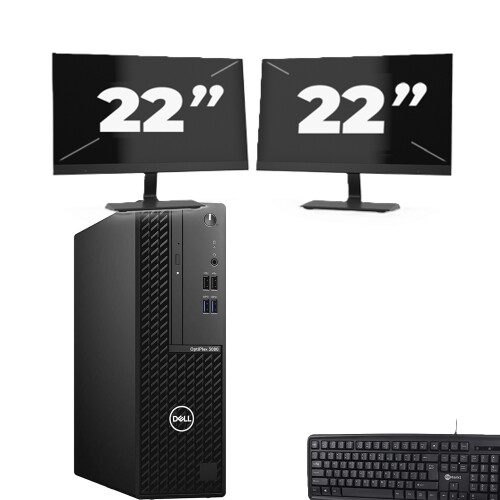 Refurbished Dell OptiPlex 3080 SFF - Intel Core i7-10e Generatie - 8GB RAM - 256GB SSD - Windows 11 + 2x 22 inch Monitor