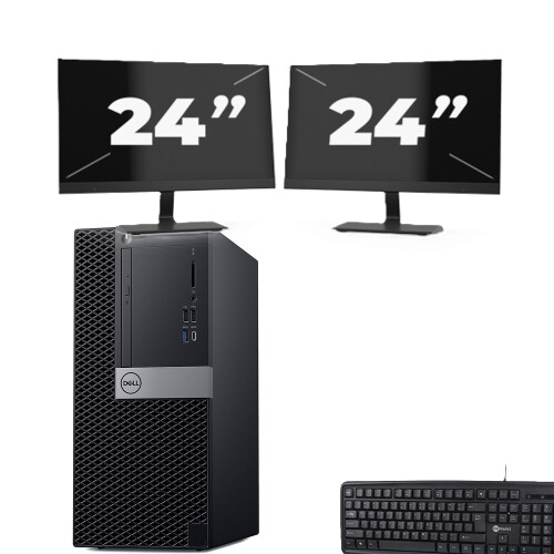 Refurbished dell optiplex 5060 Micro Tower - Intel Core i5-8e Generatie - 8GB RAM - 256GB SSD - Windows 11 + 2x 24 inch Monitor Tweedehands