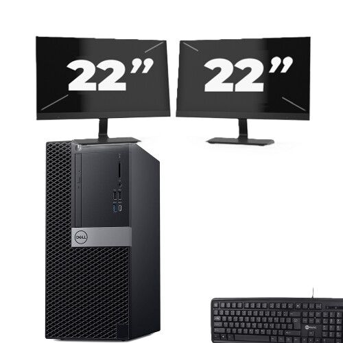 Refurbished dell optiplex 5060 Micro Tower - Intel Core i7-8e Generatie - 8GB RAM - 256GB SSD - Windows 11 + 2x 22 inch Monitor Tweedehands