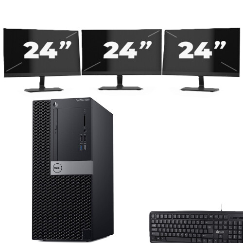 Refurbished dell optiplex 5060 Micro Tower - Intel Core i7-8e Generatie - 8GB RAM - 256GB SSD - Windows 11 + 3x 24 inch Monitor Tweedehands