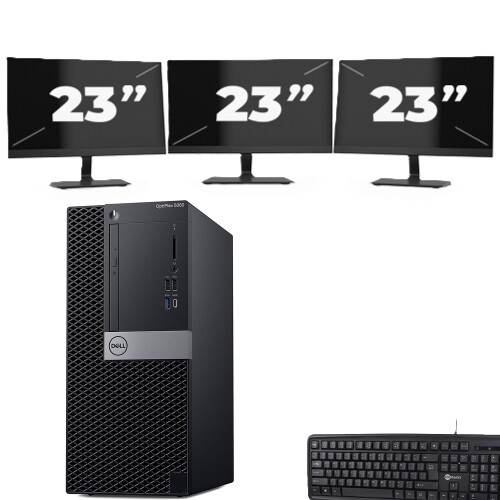 Refurbished dell optiplex 5060 Micro Tower - Intel Core i7-8e Generatie - 8GB RAM - 256GB SSD - Windows 11 + 3x 23 inch Monitor Tweedehands