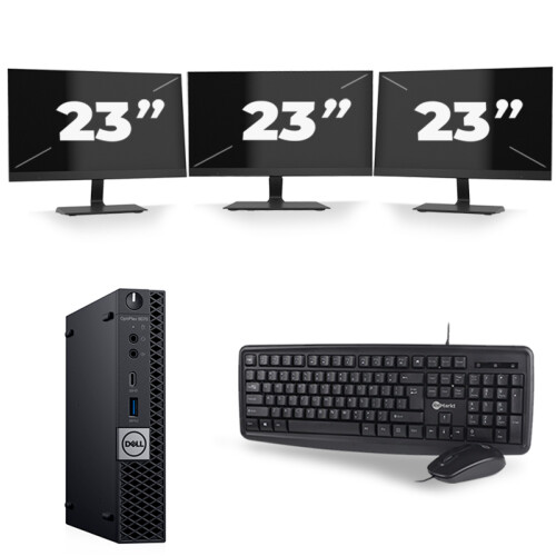 Refurbished Dell Optiplex 5070 Micro USFF - Intel Core i5-9e Generatie - 8GB RAM - 256GB SSD - Windows 11 + 3x 23 inch Monitor Tweedehands