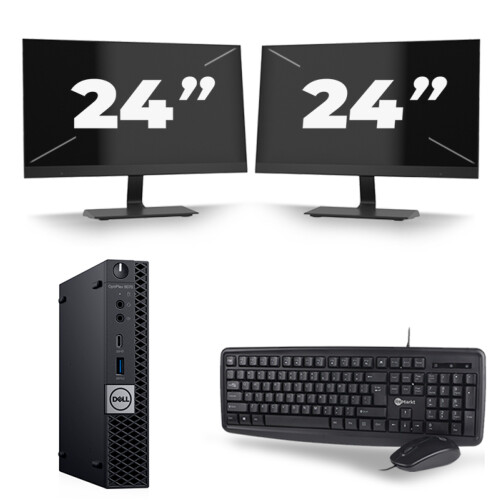 Refurbished Dell Optiplex 5070 Micro USFF - Intel Core i5-9e Generatie - 8GB RAM - 256GB SSD - Windows 11 + 2x 24 inch Monitor Tweedehands