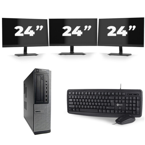 Refurbished Dell Optiplex 7010 Desktop - Intel Core i7-3e Generatie - 16GB RAM - 256GB SSD - Windows 10 + 3x 24 inch Monitor Tweedehands