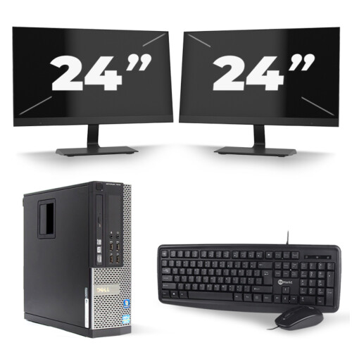 Refurbished Dell Optiplex 7010 SFF - Intel Core i5-3e Generatie - 8GB RAM - 256GB SSD - Windows 10 + 2x 24 inch Monitor Tweedehands
