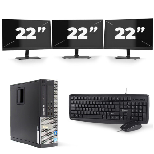 Refurbished Dell Optiplex 7010 SFF - Intel Core i7-3e Generatie - 16GB RAM - 256GB SSD - Windows 10 + 3x 22 inch Monitor Tweedehands