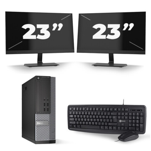 Refurbished Dell Optiplex 7020 SFF - Intel Core i5-4e Generatie - 8GB RAM - 256GB SSD - Windows 10 + 2x 23 inch Monitor Tweedehands