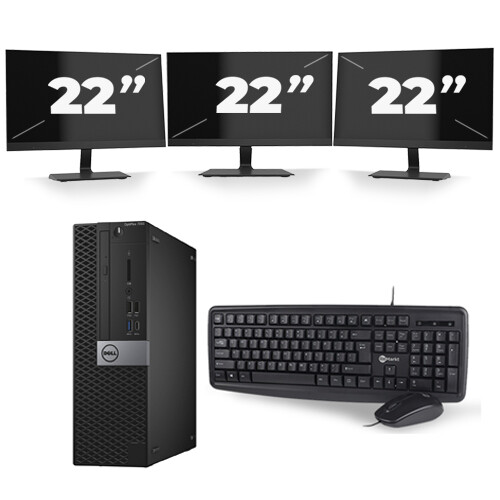 Refurbished Dell Optiplex 7040 Micro Tower - Intel Core i5-6e Generatie - 8GB RAM - 256GB SSD - Windows 11 + 3x 22 inch Monitor Tweedehands