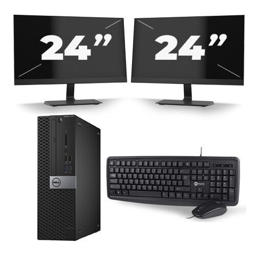 Refurbished Dell Optiplex 7040 Micro Tower - Intel Core i5-6e Generatie - 8GB RAM - 256GB SSD - Windows 11 + 2x 24 inch Monitor Tweedehands