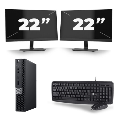 Refurbished Dell Optiplex 7060 Micro USFF - Intel Core i5-8e Generatie - 16GB RAM - 256GB SSD - Windows 11 + 2x 22 inch Monitor Tweedehands