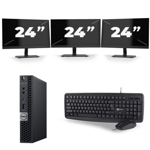Refurbished Dell Optiplex 7060 Micro USFF - Intel Core i5-8e Generatie - 16GB RAM - 256GB SSD - Windows 11 + 3x 24 inch Monitor