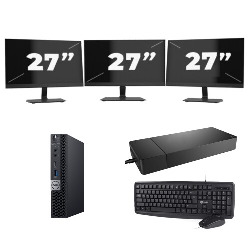 Refurbished Dell OptiPlex 7070 Micro USFF - Intel Core i3-9e Generatie - 8GB RAM - 256GB SSD - Windows 11 + 3x 27 inch Monitor Tweedehands