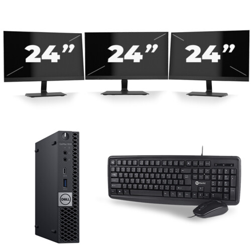 Refurbished Dell Optiplex 7070 Micro USFF - Intel Core i5-9e Generatie - 8GB RAM - 256GB SSD - Windows 11 + 3x 24 inch Monitor Tweedehands