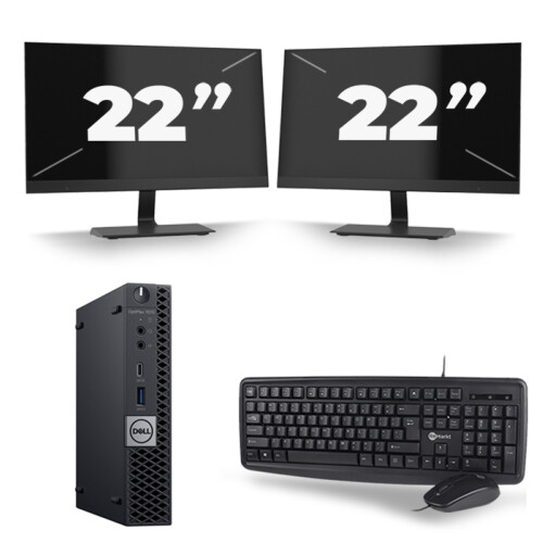 Refurbished Dell Optiplex 7070 Micro USFF - Intel Core i5-9e Generatie - 8GB RAM - 256GB SSD - Windows 11 + 2x 22 inch Monitor Tweedehands