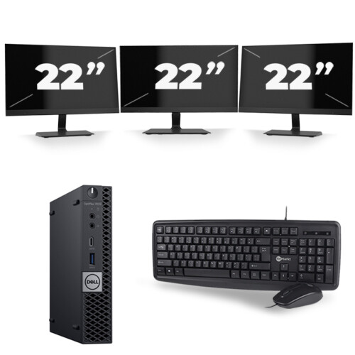 Refurbished Dell Optiplex 7070 Micro USFF - Intel Core i5-9e Generatie - 8GB RAM - 256GB SSD - Windows 11 + 3x 22 inch Monitor Tweedehands
