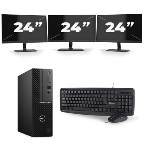 Refurbished Dell OptiPlex 7080 USFF - Intel Core i5-10e Generatie - 8GB RAM - 256GB SSD - Windows 11 + 3x 24 inch Monitor Tweedehands