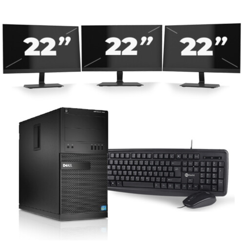 Refurbished Dell Optiplex XE2 Micro Tower - Intel Core i5-4e Generatie - 8GB RAM - 256GB SSD - Windows 10 + 3x 22 inch Monitor Tweedehands