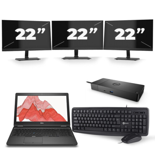 Refurbished Dell Precision 3530 - Intel Core i7-8e Generatie - 15 inch - 16GB RAM - 256GB SSD - Windows 11 + 3x 22 inch Monitor Tweedehands