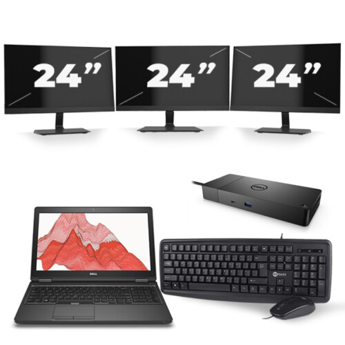 Refurbished Dell Precision 3530 - Intel Core i7-8e Generatie - 15 inch - 8GB RAM - 256GB SSD - Windows 11 + 3x 24 inch Monitor Tweedehands