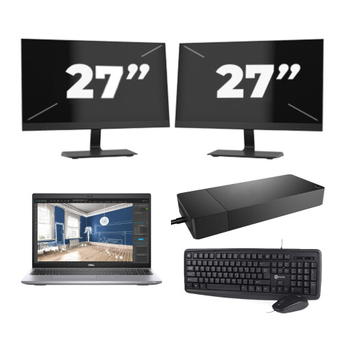 Refurbished Dell Precision 3560 - Intel Core i7-11e Generatie - 15 inch - 16GB RAM - 256GB SSD - GPU - Windows 11 Home + 2x 27 inch Monitor Tweedehands