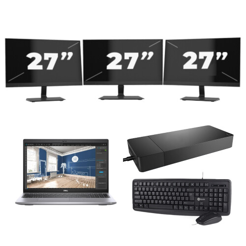 Refurbished Dell Precision 3560 - Intel Core i7-11e Generatie - 15 inch - 16GB RAM - 256GB SSD - GPU - Windows 11 Home + 3x 27 inch Monitor Tweedehands