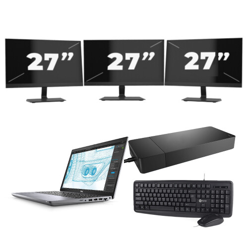 Refurbished Dell Precision 3561 - Intel Core i7-11e Generatie - 15 inch - 16GB RAM - 256GB SSD - GPU - Windows 11 Home + 3x 27 inch Monitor Tweedehands