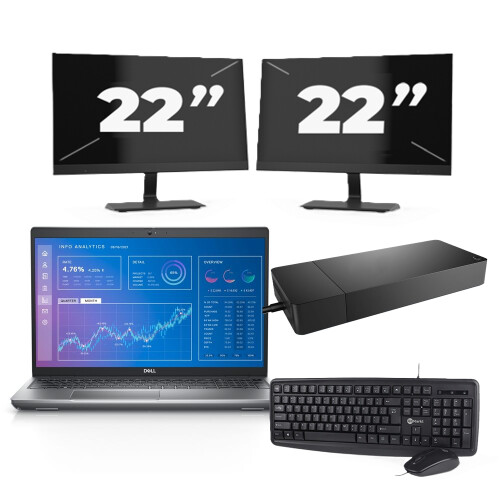 Refurbished Dell Precision 3571 - Intel Core i5-12e Generatie - 15 inch - 8GB RAM - 256GB SSD - Windows 11 Home + 2x 22 inch Monitor Tweedehands
