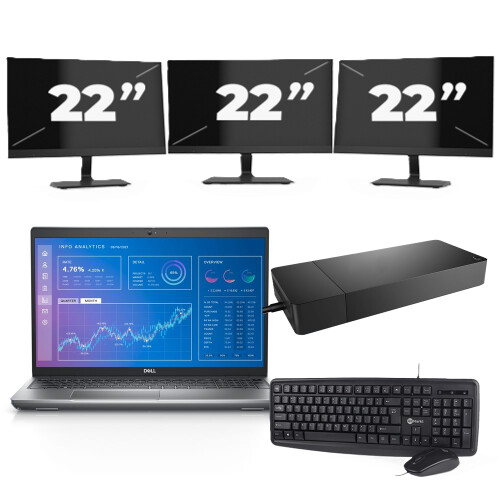 Refurbished Dell Precision 3571 - Intel Core i5-12e Generatie - 15 inch - 16GB RAM - 256GB SSD - Windows 11 Home + 3x 22 inch Monitor Tweedehands