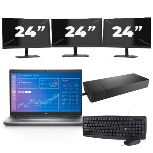 Refurbished Dell Precision 3571 - Intel Core i5-12e Generatie - 15 inch - 8GB RAM - 256GB SSD - Windows 11 Home + 3x 24 inch Monitor Tweedehands