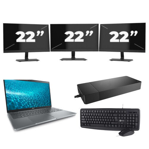 Refurbished Dell Precision 3571 - Intel Core i5-12e Generatie - 15 inch - 8GB RAM - 256GB SSD - Windows 11 Home + 3x 22 inch Monitor Tweedehands