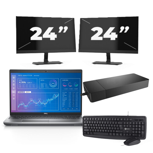 Refurbished Dell Precision 3571 - Intel Core i5-12e Generatie - 15 inch - 8GB RAM - 256GB SSD - Windows 11 Home + 2x 24 inch Monitor Tweedehands