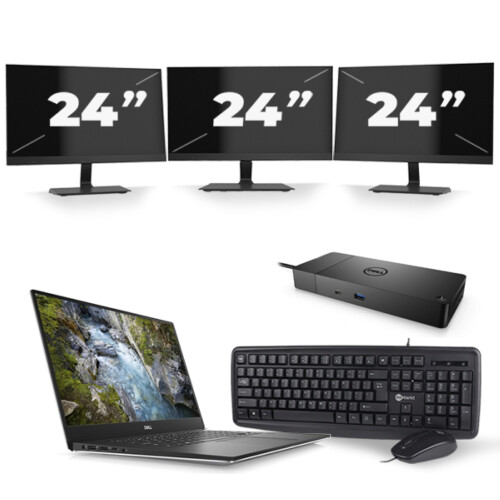 Refurbished Dell Precision 5540 - Intel Core i7-9e Generatie - 15 inch - 16GB RAM - 256GB SSD - Windows 11 + 3x 24 inch Monitor Tweedehands