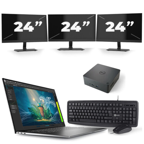 Refurbished Dell Precision 5570 - Intel Core i7-12e Generatie - 15 inch - 16GB RAM - 256GB SSD - Windows 11 Home + 3x 24 inch Monitor Tweedehands