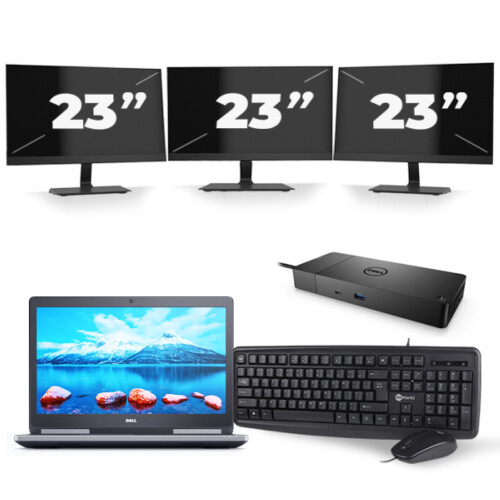 Refurbished Dell Precision 7520 - Intel Core i7-7e Generatie - 15 inch - 16GB RAM - 256GB SSD - Windows 11 + 3x 23 inch Monitor Tweedehands