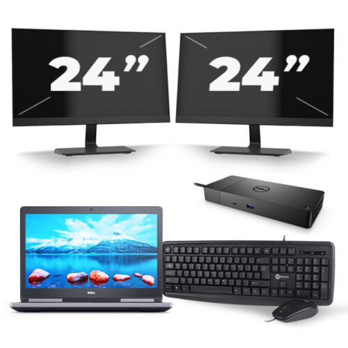 Refurbished Dell Precision 7520 - Intel Core i7-7e Generatie - 15 inch - 16GB RAM - 256GB SSD - Windows 11 + 2x 24 inch Monitor Tweedehands