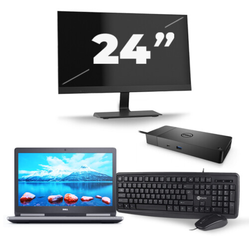 Refurbished Dell Precision 7520 - Intel Core i7-7e Generatie - 15 inch - 16GB RAM - 256GB SSD - Windows 11 + 1x 24 inch Monitor Tweedehands