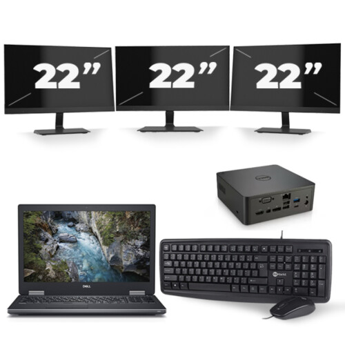 Refurbished Dell Precision 7530 - Intel Core i7-8e Generatie - 15 inch - 16GB RAM - 256GB SSD - Windows 11 + 3x 22 inch Monitor Tweedehands