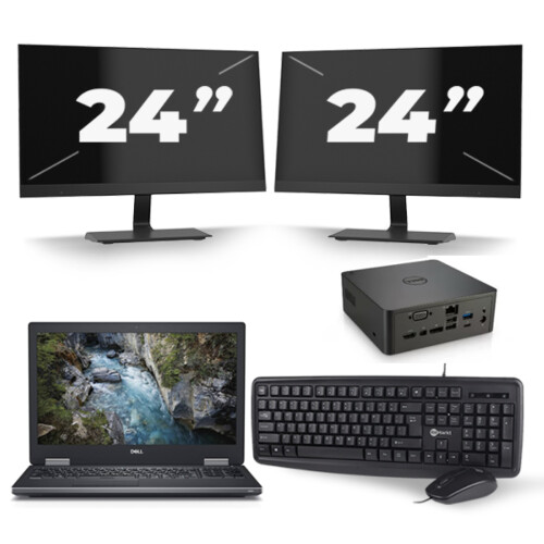 Refurbished Dell Precision 7530 - Intel Core i7-8e Generatie - 15 inch - 16GB RAM - 256GB SSD - Windows 11 + 2x 24 inch Monitor Tweedehands