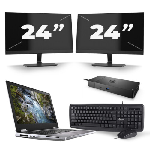 Refurbished Dell Precision 7540 - Intel Core i7-9e Generatie - 15 inch - 16GB RAM - 256GB SSD - Windows 11 + 2x 24 inch Monitor Tweedehands