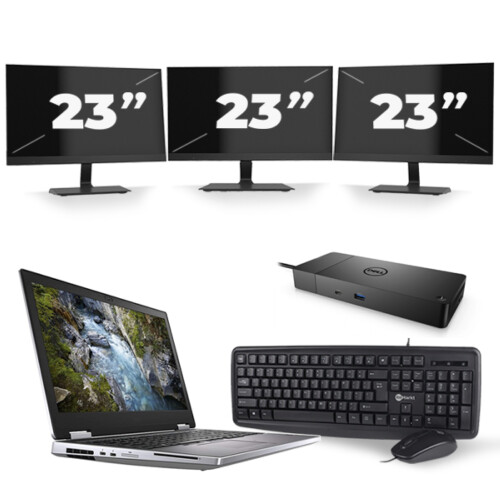 Refurbished Dell Precision 7540 - Intel Core i7-9e Generatie - 15 inch - 16GB RAM - 256GB SSD - Windows 11 + 3x 23 inch Monitor Tweedehands
