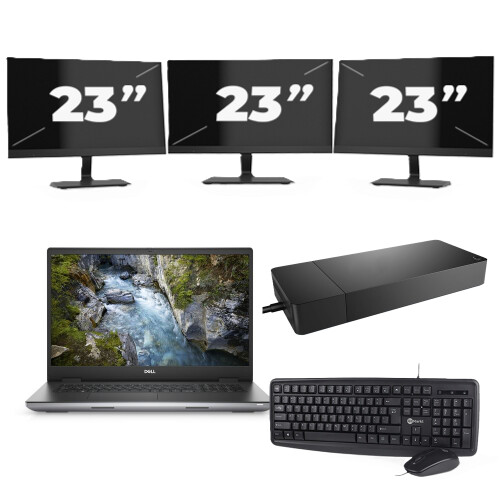 Refurbished Dell Precision 7770 - Intel Core i7-12e Generatie - 17 inch - 8GB RAM - 256GB SSD - Windows 11 Home + 3x 23 inch Monitor Tweedehands