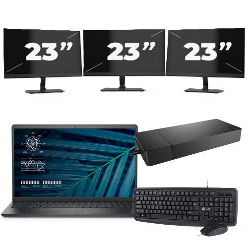 Refurbished Dell Vostro 15 3510 - Intel Core i5-11e Generatie - 15 inch - 8GB RAM - 256GB SSD - Windows 11 Home + 3x 23 inch Monitor Tweedehands