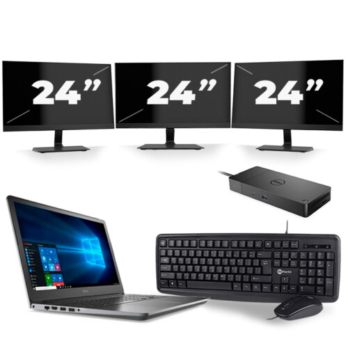 Refurbished Dell Vostro 5568 - Intel Core i5-7e Generatie - 15 inch - 8GB RAM - 256GB SSD - Windows 11 + 3x 24 inch Monitor Tweedehands