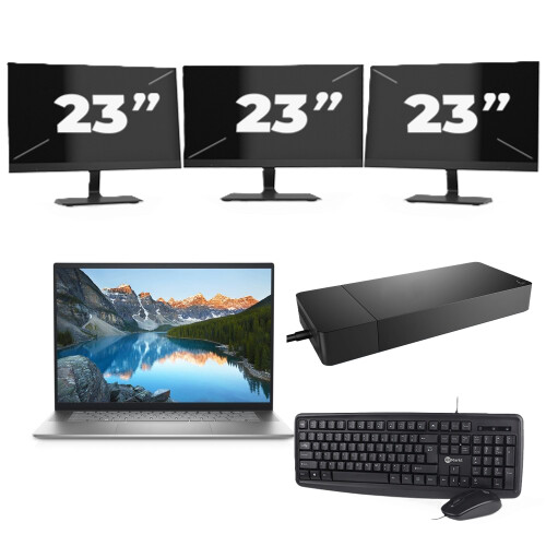 Refurbished Dell Vostro 5625 - AMD Ryzen 7 5825U - 16 inch - 8GB RAM - 256GB SSD - Windows 11 Home + 3x 23 inch Monitor Tweedehands